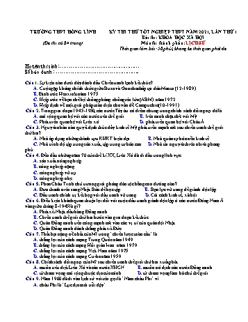 Đề thi thử Tốt nghiệp THPT lần 1 môn Lịch sử năm 2021 - Trường THPT Hồng Lĩnh (Có đáp án)