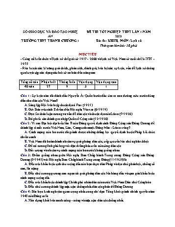 Đề thi thử Tốt nghiệp THPT lần 1 môn Lịch sử năm 2021 - Trường THPT Thanh Chương 1 (Có đáp án)