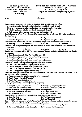 Đề thi thử Tốt nghiệp THPT lần 1 môn Lịch sử năm 2023 - Trường THPT Hoàng Diệu (Có đáp án)