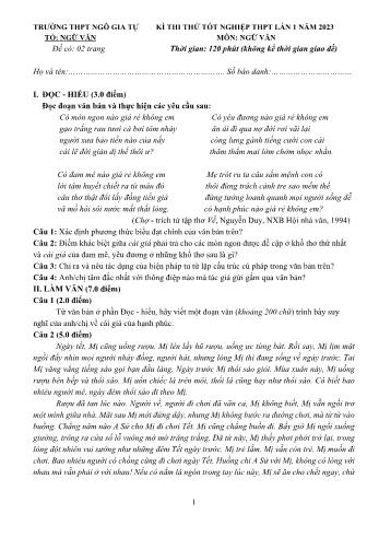 Đề thi thử Tốt nghiệp THPT lần 1 môn Ngữ văn năm 2023 - Trường THPT Ngô Gia Tự (Có đáp án)