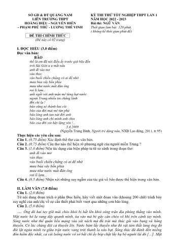 Đề thi thử Tốt nghiệp THPT lần 1 môn Ngữ văn - Năm học 2022-2023 - Sở GD và ĐT Quảng Nam (Có đáp án)