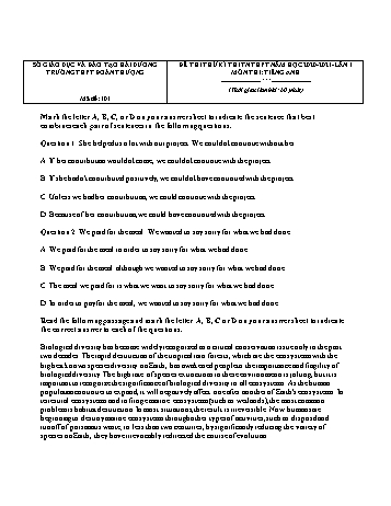 Đề thi thử Tốt nghiệp THPT lần 1 môn Tiếng Anh - Mã đề 101 - Năm học 2020-2021 - Trường THPT Đoàn Thượng (Có đáp án)