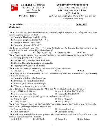 Đề thi thử Tốt nghiệp THPT lần 2 môn Lịch sử - Mã đề 101 - Năm học 2022-2023 - Trường THPT chuyên Nguyễn Trãi (Có đáp án)