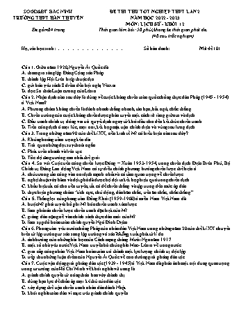 Đề thi thử Tốt nghiệp THPT lần 2 môn Lịch sử - Năm học 2022-2023 - Trường THPT Hàn Thuyên (Có đáp án)