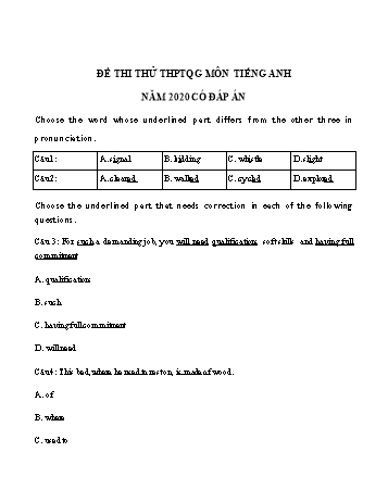 Đề thi thử Tốt nghiệp THPT lần 3 môn Tiếng Anh năm 2020 - Trường THPT Yên Lạc 2