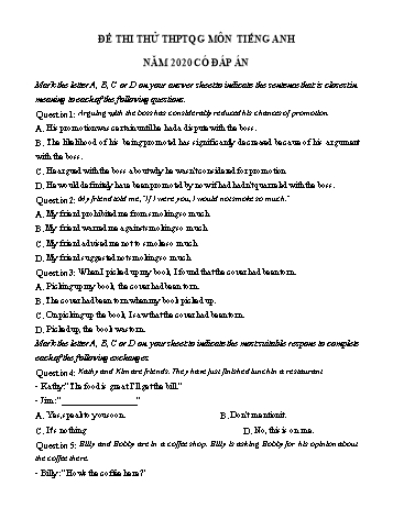 Đề thi thử Tốt nghiệp THPT lần 3 môn Tiếng Anh năm 2020 - Trường THPT chuyên Bắc Giang (Có đáp án)