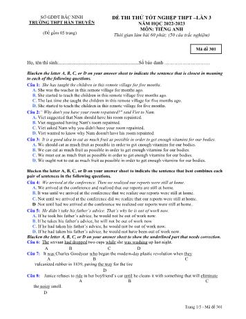 Đề thi thử Tốt nghiệp THPT lần 3 môn Tiếng Anh năm 2023 - Mã đề 301 - Trường THPT Hàn Thuyên (Có đáp án)