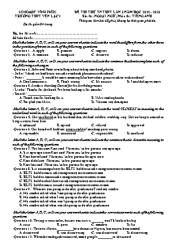 Đề thi thử Tốt nghiệp THPT lần 3 môn Tiếng Anh năm 2023 - Trường THPT Yên Lạc 2