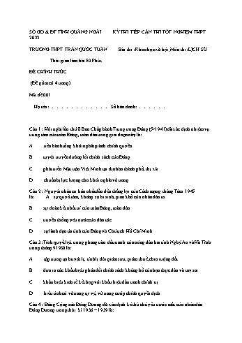 Đề thi thử Tốt nghiệp THPT môn Lịch sử - Mã đề 001 - Trường THPT Trần Quốc Tuấn (Có đáp án)