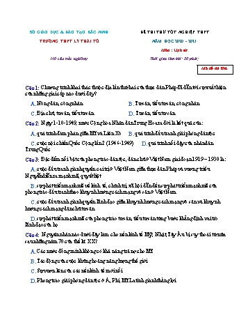 Đề thi thử Tốt nghiệp THPT môn Lịch sử - Mã đề 896 - Năm học 2020-2021 - Trường THPT Lý Thái Tổ (Có đáp án)