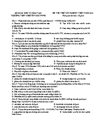 Đề thi thử Tốt nghiệp THPT môn Lịch sử năm 2021 - Trường THPT chuyên Bắc Ninh (Có đáp án)