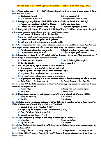 Đề thi thử Tốt nghiệp THPT môn Lịch sử năm 2023 - Đề 2 (Có đáp án)