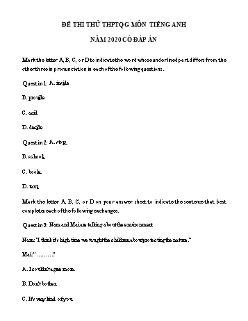 Đề thi thử Tốt nghiệp THPT môn Tiếng Anh năm 2020 - Sở GD và ĐT Cà Mau (Có đáp án)