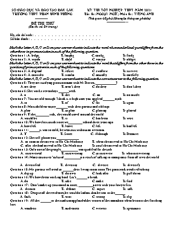 Đề thi thử Tốt nghiệp THPT môn Tiếng Anh năm 2021 - Trường THPT Phan Đình Phùng (Có đáp án)