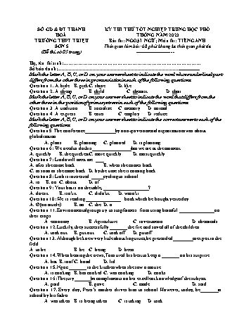 Đề thi thử Tốt nghiệp THPT môn Tiếng Anh năm 2023 - Trường THPT Triệu Sơn 5 (Có đáp án)