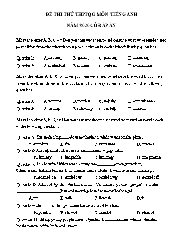 Đề thi thử Trung học phổ thông Quốc gia môn Tiếng Anh năm 2020 - Đề số 28 (Có đáp án)