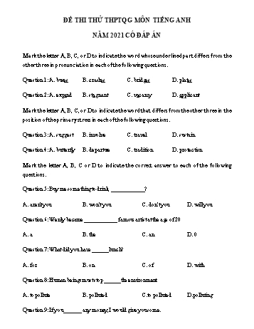 Đề thi thử Trung học phổ thông Quốc gia môn Tiếng Anh năm 2020 - Đề số 9
