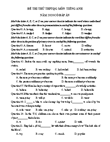 Đề thi thử Trung học phổ thông Quốc gia môn Tiếng Anh năm 2020 - Đề số 10 (Có đáp án)
