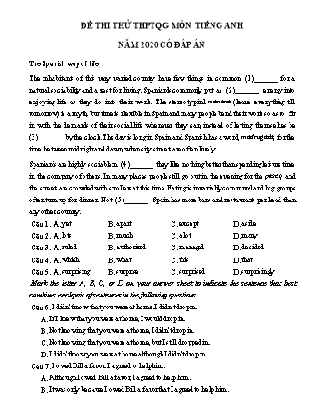 Đề thi thử Trung học phổ thông Quốc gia môn Tiếng Anh năm 2020 - Đề số 4 (Có đáp án)