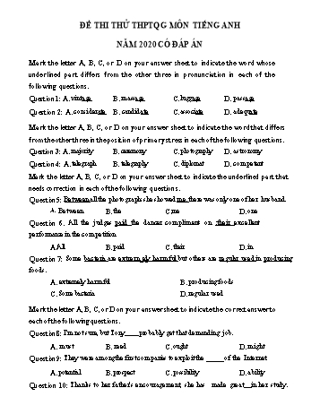 Đề thi thử Trung học phổ thông Quốc gia môn Tiếng Anh năm 2020 - Đề số 30 (Có đáp án)