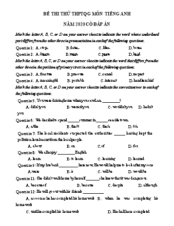 Đề thi thử Trung học phổ thông Quốc gia môn Tiếng Anh năm 2020 - Đề số 23 (Có đáp án)