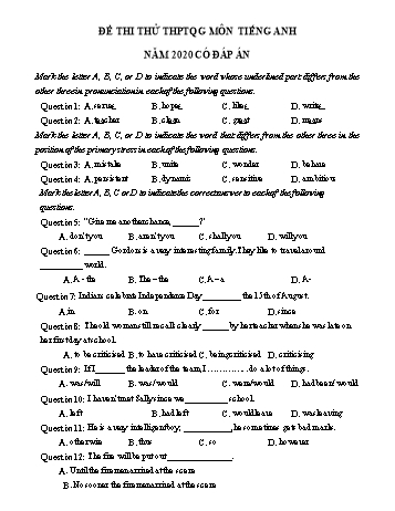 Đề thi thử Trung học phổ thông Quốc gia môn Tiếng Anh năm 2020 - Đề số 6 (Có đáp án)
