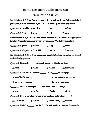 Đề thi thử Trung học phổ thông Quốc gia môn Tiếng Anh năm 2021 (Có đáp án)