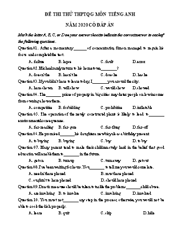 Đề thi thử Trung học phổ thông Quốc gia môn Tiếng Anh năm 2020 - Đề số 27