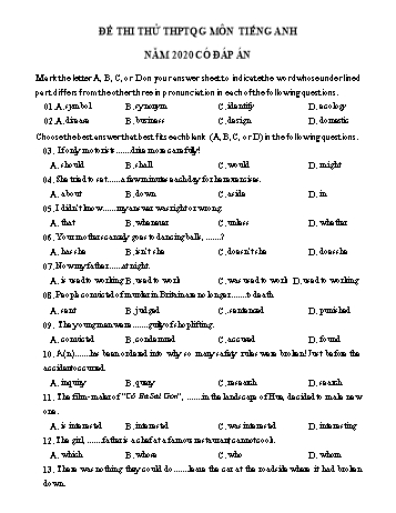 Đề thi thử Trung học phổ thông Quốc gia môn Tiếng Anh năm 2020 - Đề số 21 (Có đáp án)