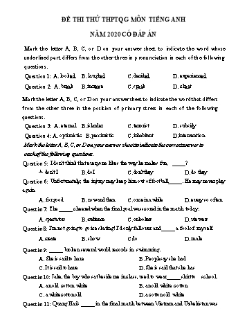 Đề thi thử Trung học phổ thông Quốc gia môn Tiếng Anh năm 2020 - Đề số 13 (Có đáp án)