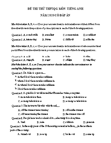 Đề thi thử Trung học phổ thông Quốc gia môn Tiếng Anh năm 2020 - Đề số 12 (Có đáp án)