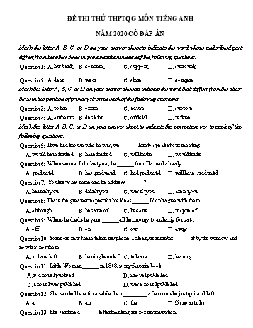 Đề thi thử Trung học phổ thông Quốc gia môn Tiếng Anh năm 2020 - Đề số 17 (Có đáp án)