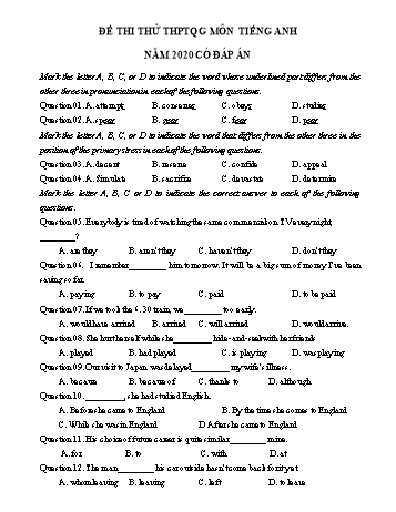 Đề thi thử Trung học phổ thông Quốc gia môn Tiếng Anh năm 2020 - Đề số 8 (Có đáp án)