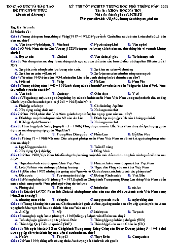 Đề thi Tốt nghiệp THPT môn Lịch sử năm 2022 (Có đáp án)