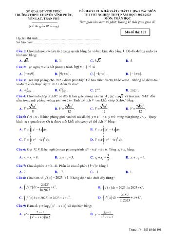 2 Đề giao lưu khảo sát chất lượng các môn thi Tốt nghiệp THPT môn Toán năm 2023 - Cụm trường THPT Vĩnh Phúc (Có đáp án)