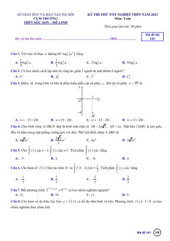 2 Đề thi thử Tốt nghiệp THPT môn Toán năm 2023 - Cụm trường THPT Sóc Sơn - Mê Linh (Có đáp án)