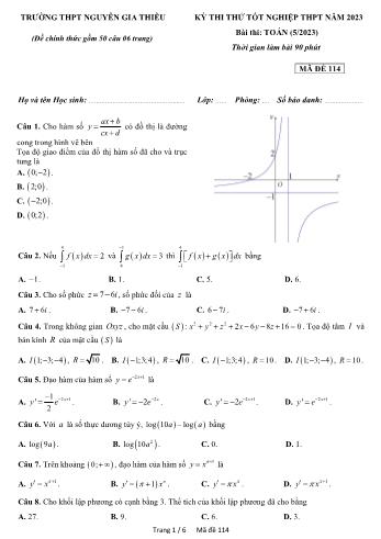 2 Đề thi thử Tốt nghiệp THPT môn Toán năm 2023 - Trường THPT Nguyễn Gia Thiều