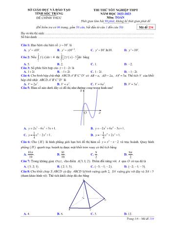 2 Đề thi thử Tốt nghiệp THPT môn Toán - Năm học 2022-2023 - Sở GD và ĐT Sóc Trăng (Có đáp án)