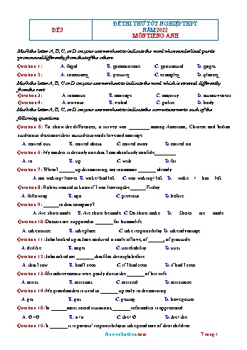 Đề ôn thi Tốt nghiệp THPT môn Tiếng Anh năm 2022 - Đề 3 (Có đáp án)