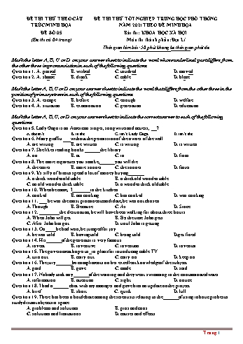 Đề thi minh họa Tốt nghiệp THPT môn Tiếng Anh năm 2021 - Đề số 5 (Có đáp án)