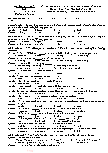 Đề thi tham khảo Tốt nghiệp THPT môn Tiếng Anh năm 2023 (Có đáp án)