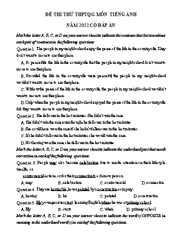 Đề thi thử THPT Quốc gia môn Tiếng Anh năm 2022 (Có đáp án)