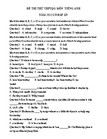 Đề thi thử THPT Quốc gia môn Tiếng Anh năm 2022 - Đề số 6 (Có đáp án)