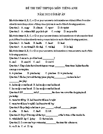 Đề thi thử THPT Quốc gia môn Tiếng Anh năm 2022 - Đề số 8 (Có đáp án)