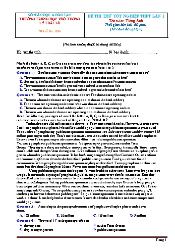 Đề thi thử Tốt nghiệp THPT lần 1 môn Tiếng Anh năm 2021 - Mã đề 896 - Trường THPT Lý Thái Tổ (Có đáp án)