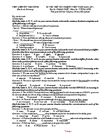 Đề thi thử Tốt nghiệp THPT lần 1 môn Tiếng Anh năm 2024 - Trường THPT chuyên Thái Bình (Kèm đáp án)