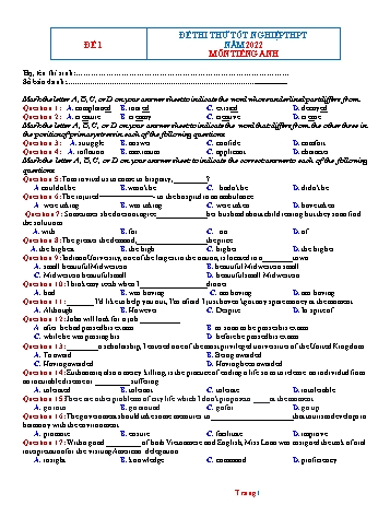 Đề thi thử Tốt nghiệp THPT môn Tiếng Anh năm 2022 - Đề 1 (Có đáp án)