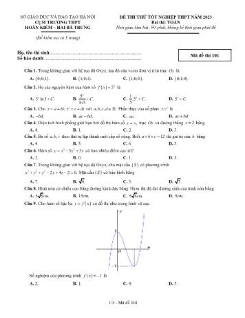 Đề thi thử Tốt nghiệp THPT môn Toán năm 2023 - Mã đề 101 - Sở GD và ĐT Hà Nội