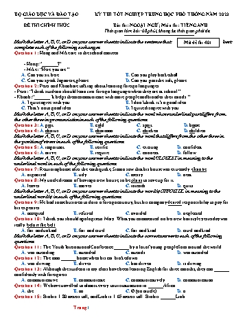 Đề thi Tốt nghiệp THPT môn Tiếng Anh năm 2023 - Mã đề 401 (Có đáp án)