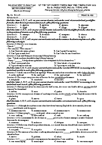 Đề thi Tốt nghiệp THPT môn Tiếng Anh năm 2023 - Mã đề 403 (Kèm đáp án)